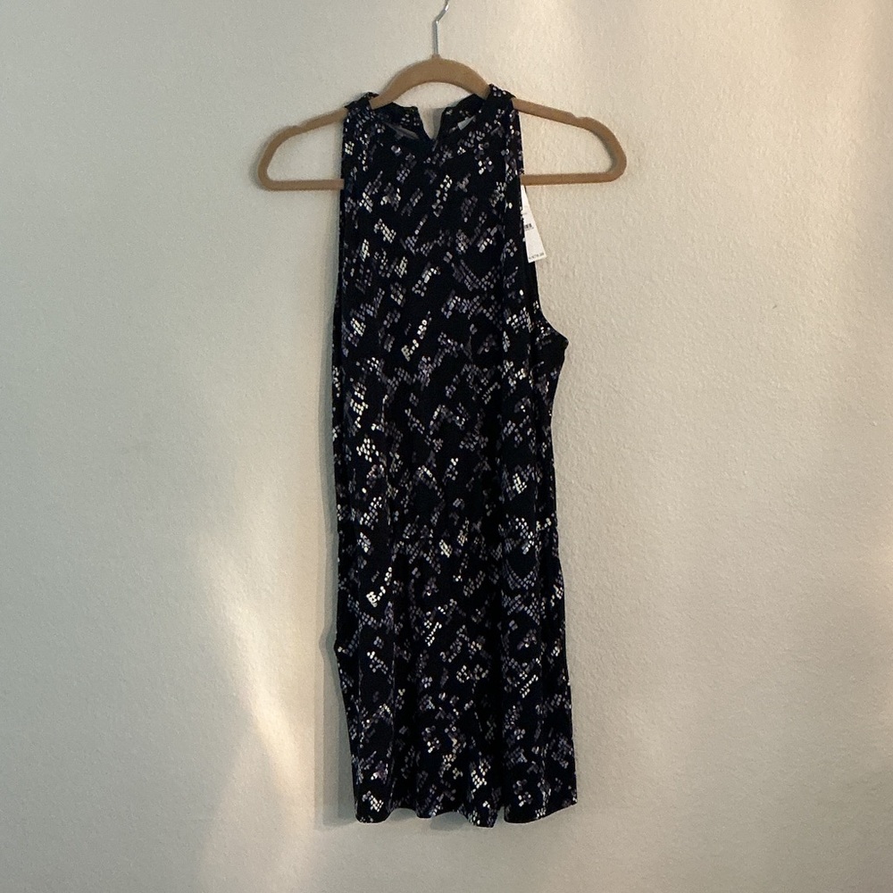 White House Black Market Black and Purple Patterned Top